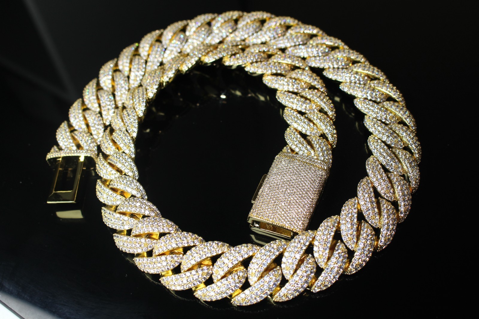 XXL 14k STAMPED Cuban Miami 22mm 124.6ctw Lab Sim Diamonds Gold HEAVY 450g CHAIN