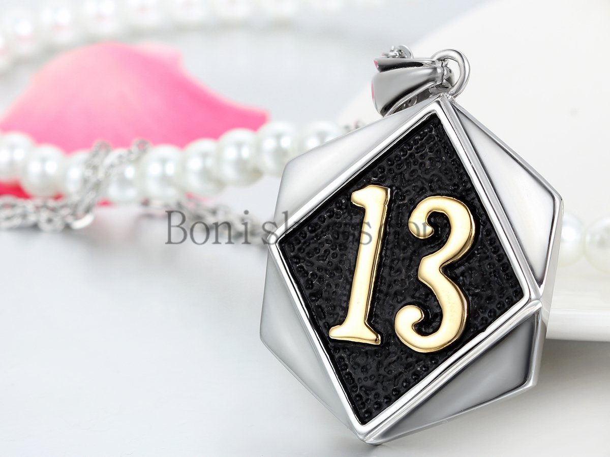Lucky 13 Hexagon Silver Gold Tone Stainless Steel Biker Men’s Pendant Necklace