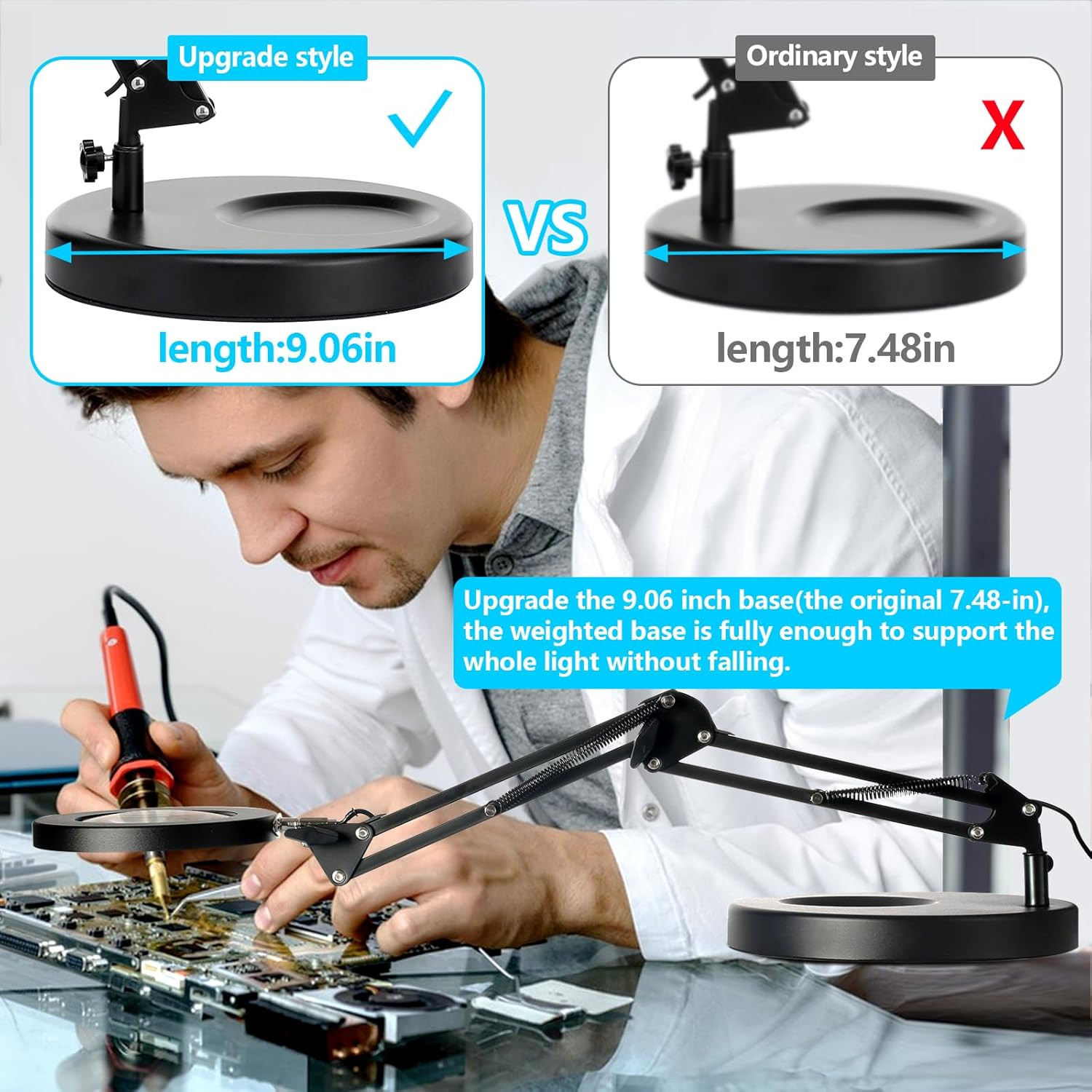 10X Magnifying Glass with Light and Stand, 2-In-1 Stepless Dimmable LED Desk Lam