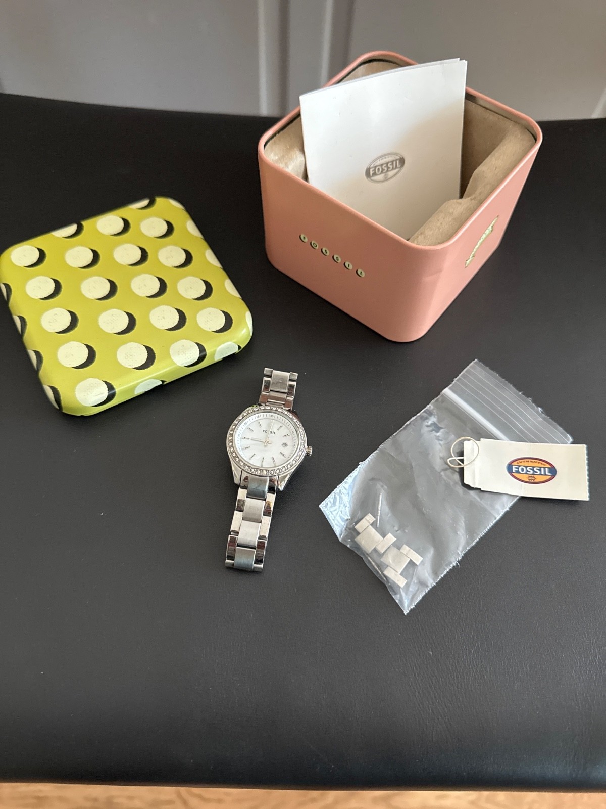 Ladies FOSSIL Mini Stella Crystal Accent All Steel Quartz Watch, MOP Dial ES2998