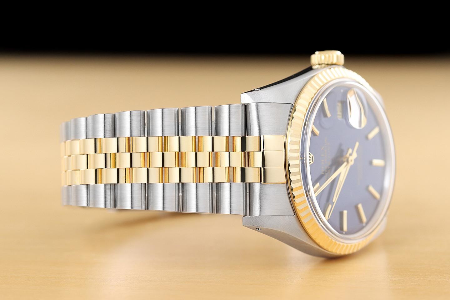 ROLEX MENS DATEJUST 16233 BLUE DIAL 18K YELLOW GOLD STEEL JUBILEE BAND WATCH