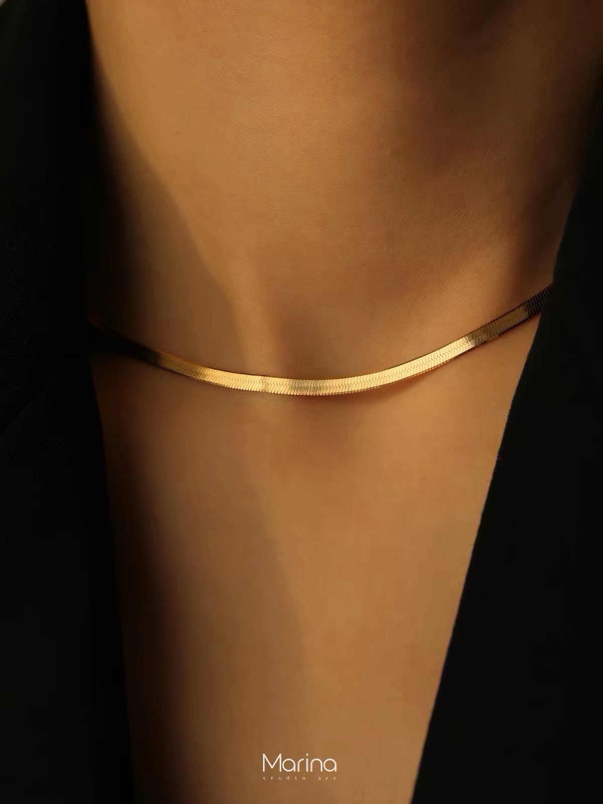 Gold or Silver 4mm Flat Herringbone Chain Choker Necklace 40cm + 4cm Extender