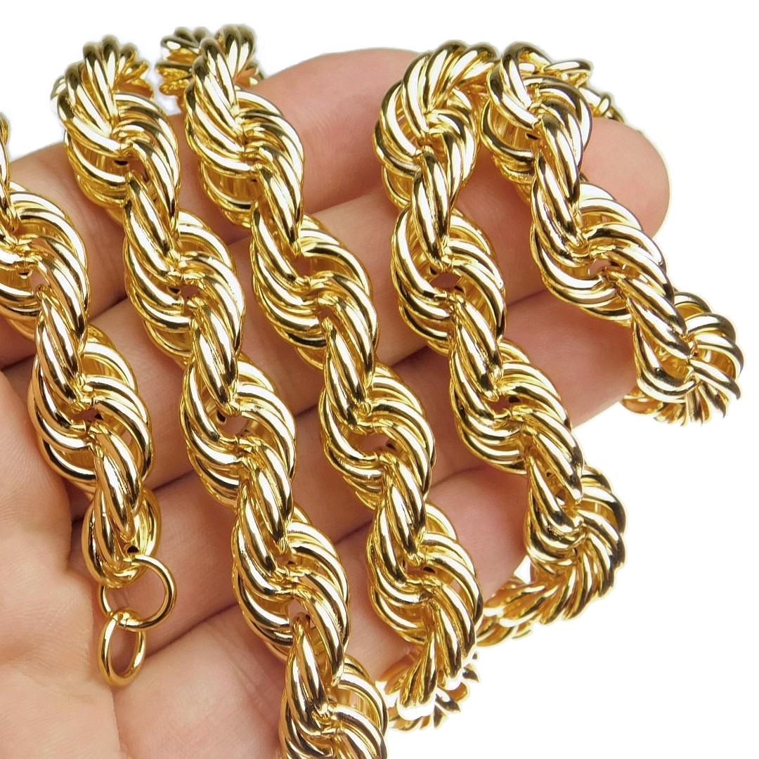 Men’s 14K Gold Plated Rope Chain 30″ x 12mm Thick 1980’s Rapper Hip Hop Necklace