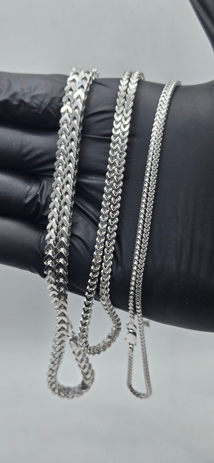 Real Franco Box Chain Necklaces RHODIUM, 2MM – 5MM, 925 Sterling Silver, Italy