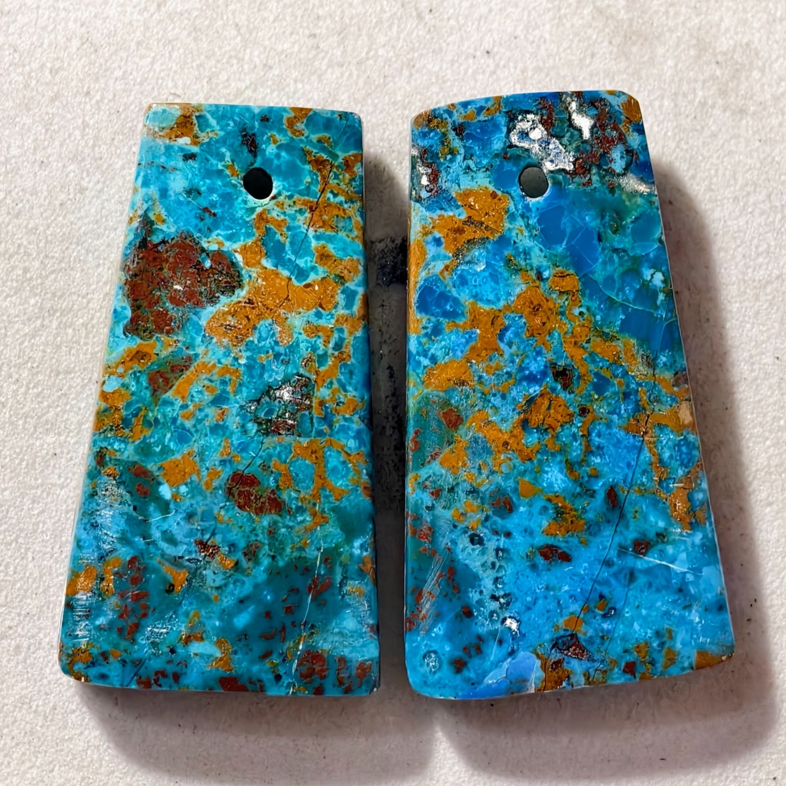 26 Cts Natural Chrysocolla Drilled Pair Cabochon Gemstone 25.9 X 14.3 MM