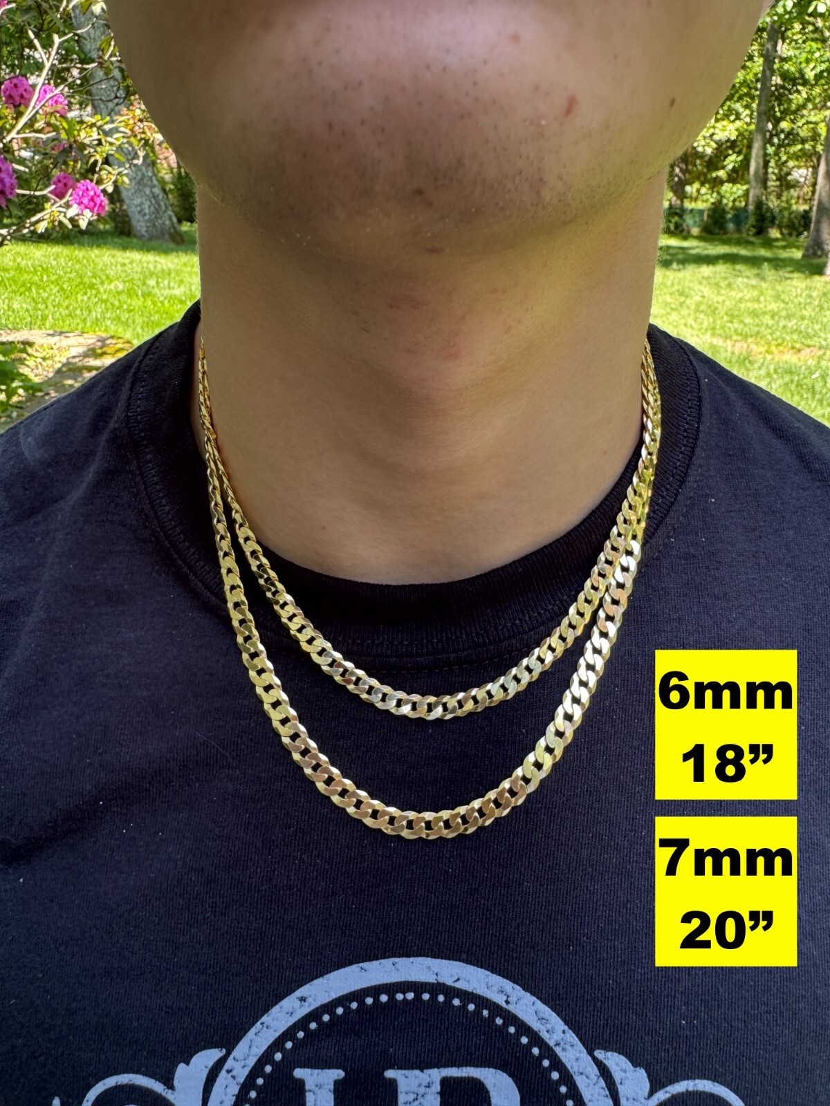 REAL Solid 925 Silver 14k Gold Plated Flat Cuban Link Chain Necklace 3mm – 11mm