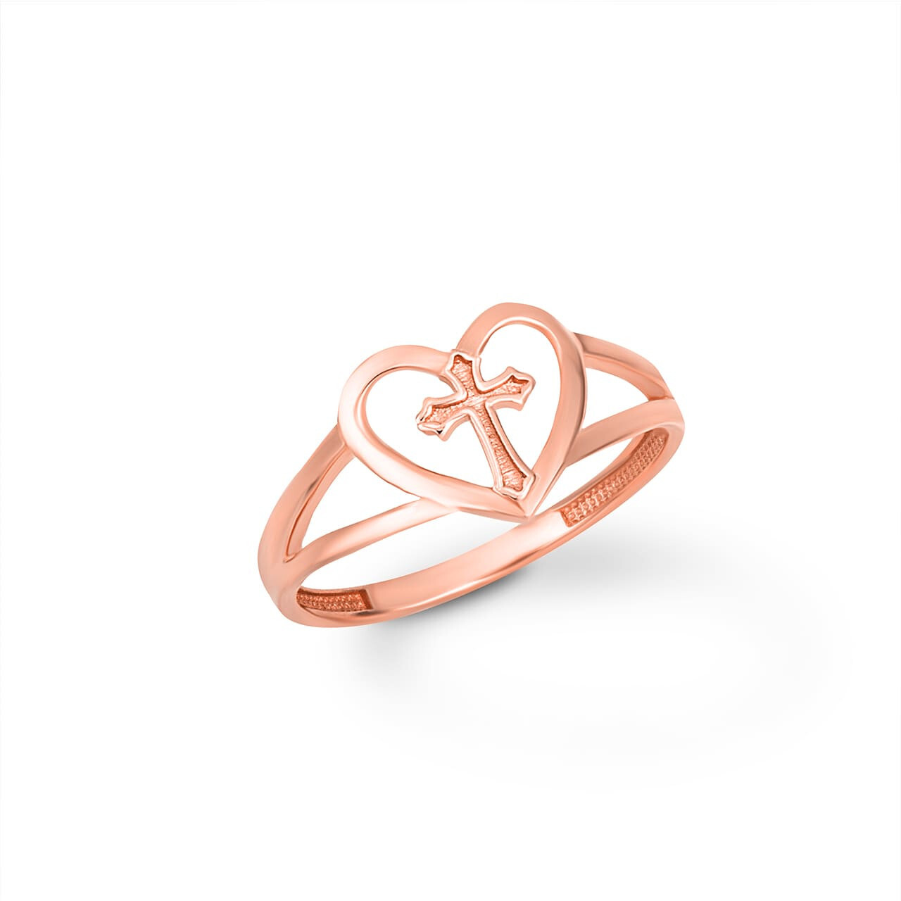 Gold Heart Cross Ring (Available in Yellow/Rose/White Gold)