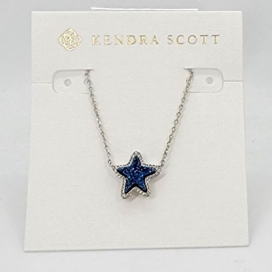 New Kendra Scott Jae Star Silver Pendant Necklace In Dark Blue Drusy