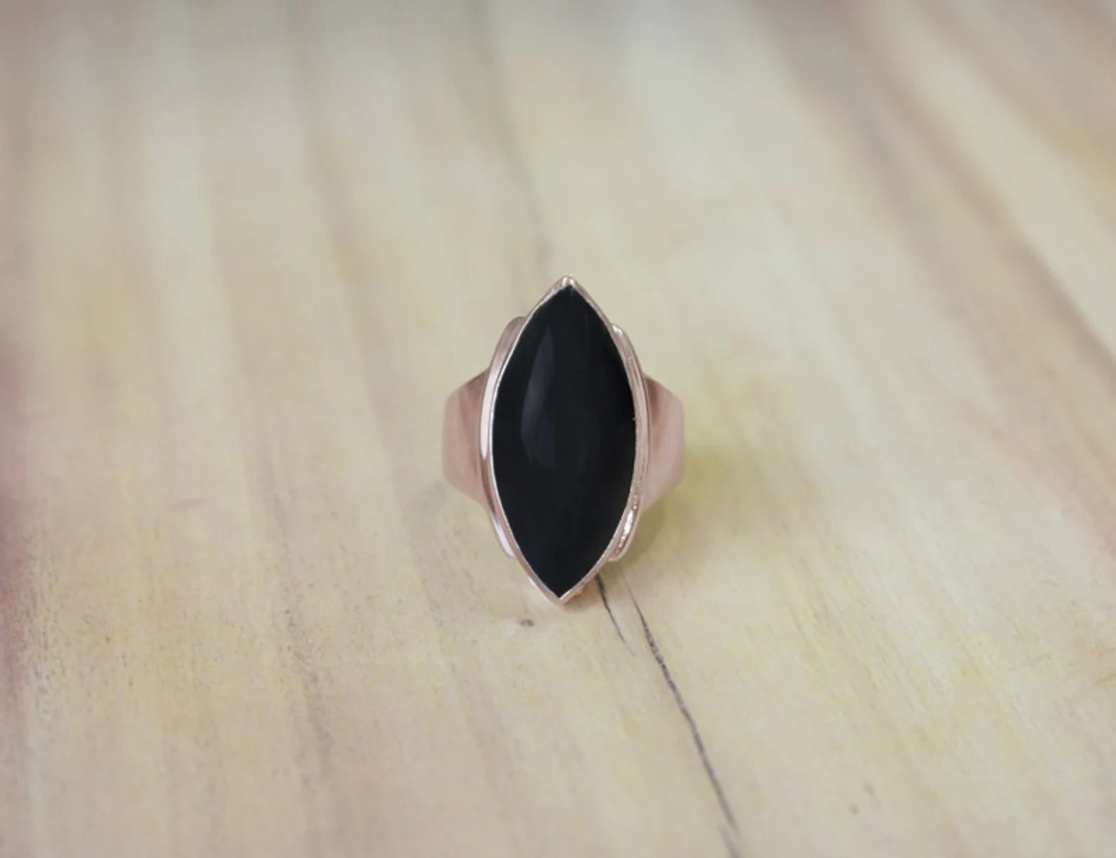 Authentic 18K Gold Filled Black Onyx Marquise Ring US size 5 to 9