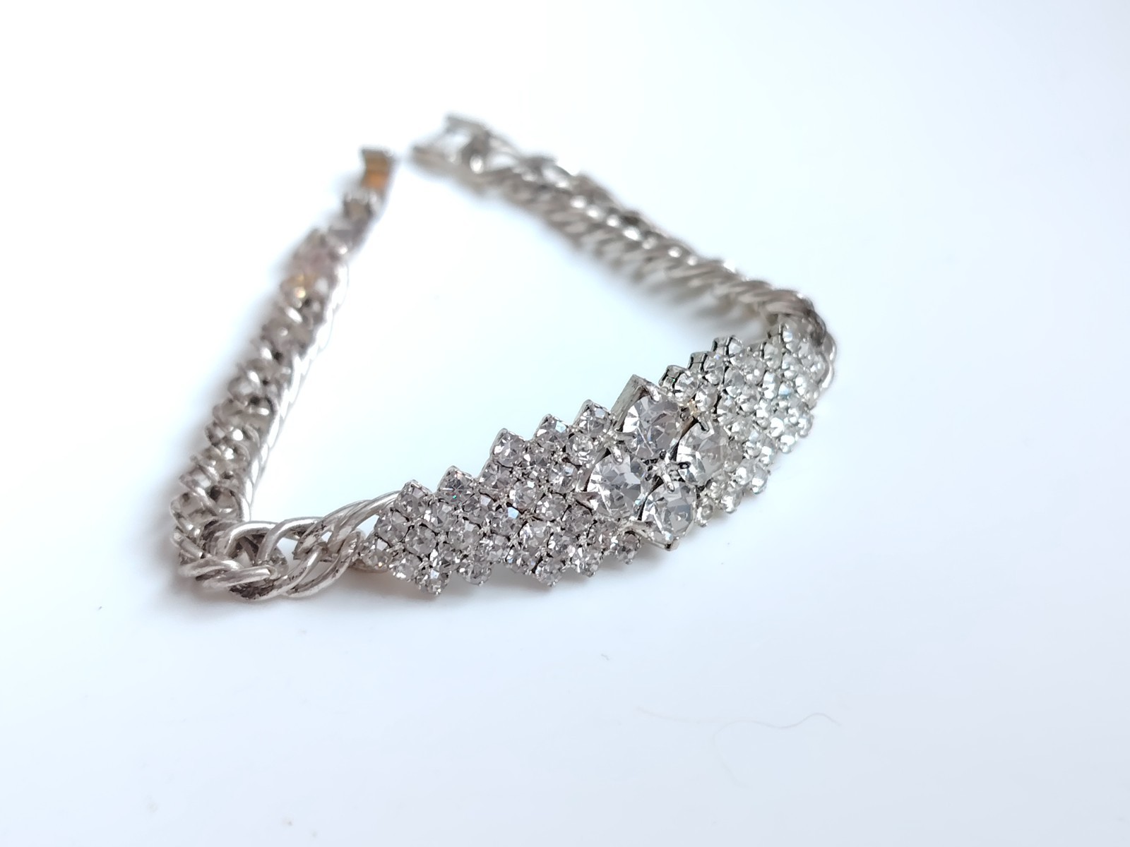 Vintage Riviera Rhinestone Bracelet Silver Tone Snap Clasp Foil Backed Glass