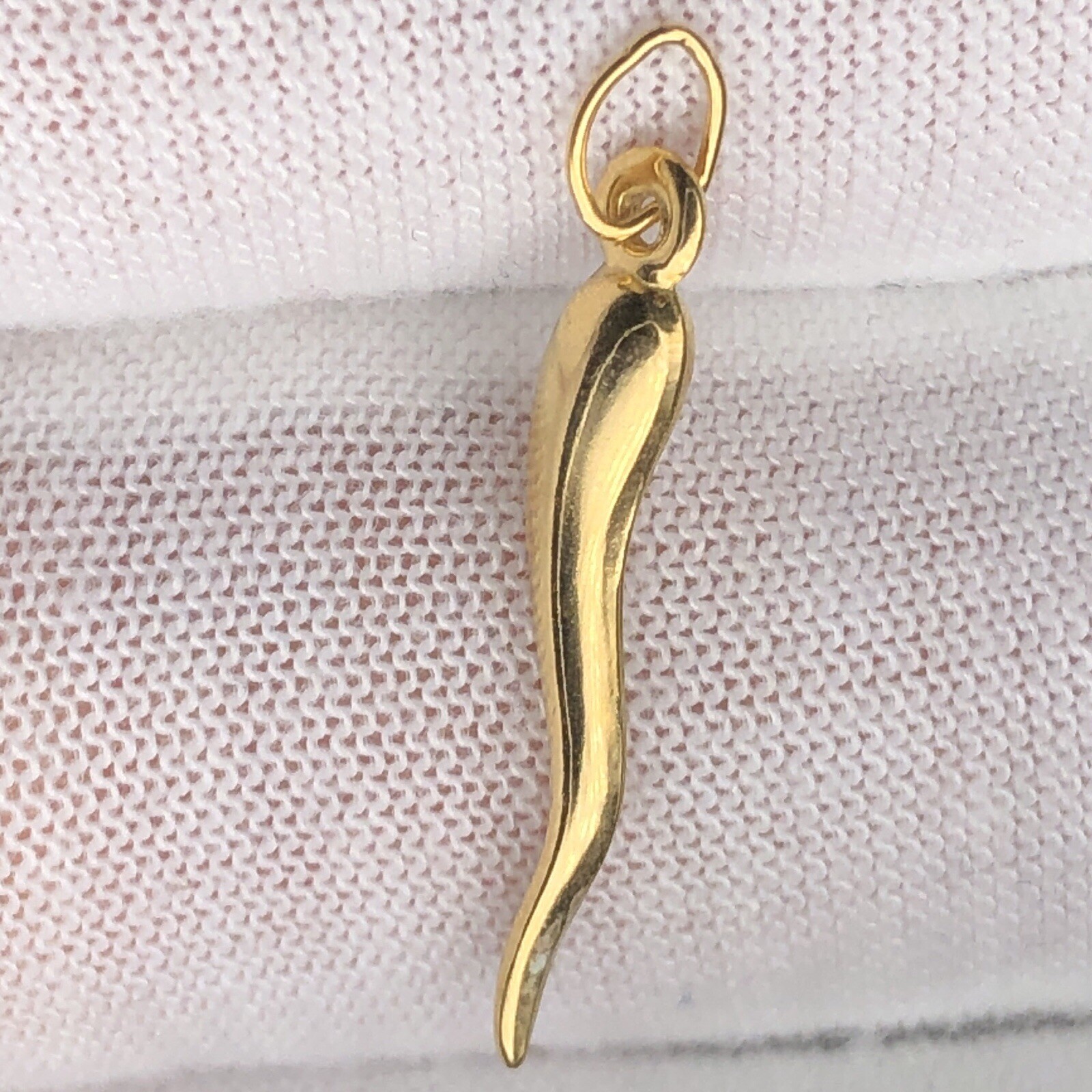 Solid 1/20 14K Yellow Gold Real Italian Horn Cornicello Pendant Necklace Charm