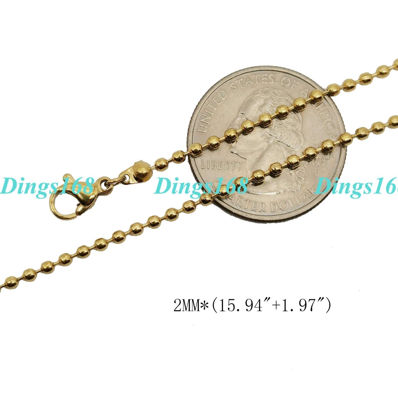 Real 18K Yellow Gold Filled Tarnish-Resist 2mm Bead Chain Necklace 16″~18″ H992Y