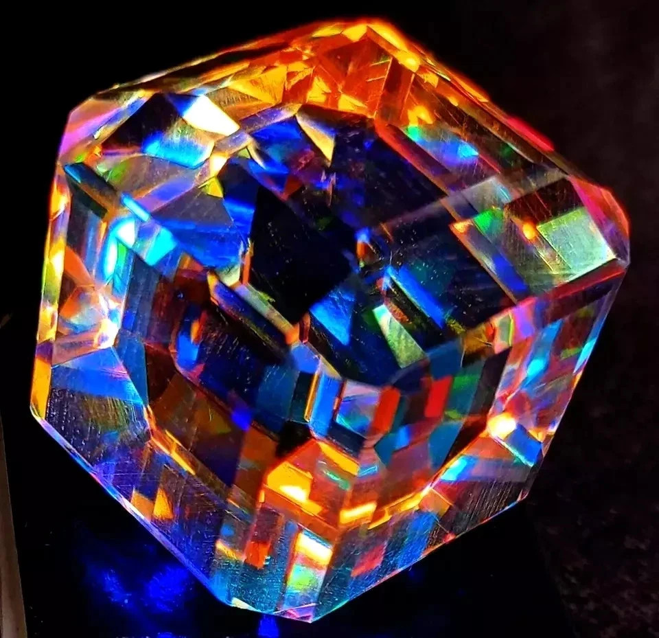40+ CT Rainbow Fire Mystic Topaz Cube Certified Gemstone Vivid Play of Colors