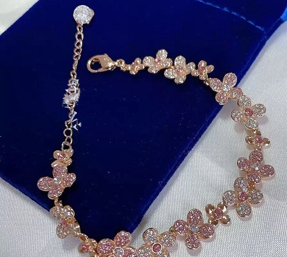 Swarovski Rose Gold Plum Blossom Bracelet for Women, Crystal Flower Bracelet