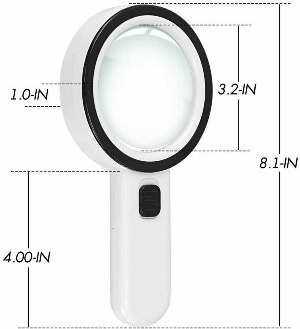 NEW 30X Handheld Magnifying Glass w/ 12 Bright LED Light Illuminated Magnifier