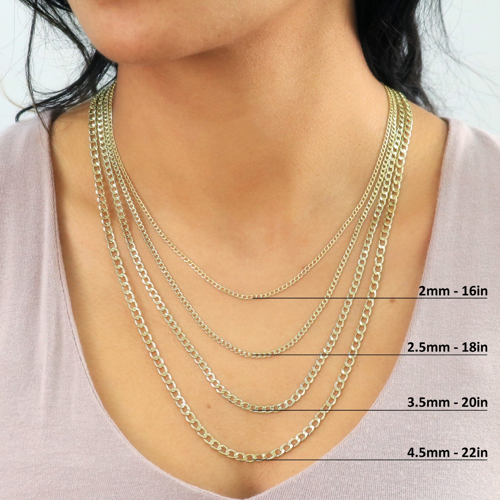 10K Yellow Gold 2mm-7.5mm Curb Cuban Chain Necklace Bracelet Men Women 7″- 30″