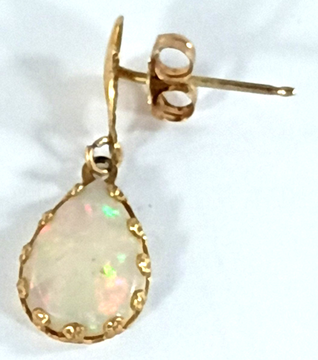 Vintage 14K Gold Opal Earrings & Pendant Set Natural White Fire Opal Mexico
