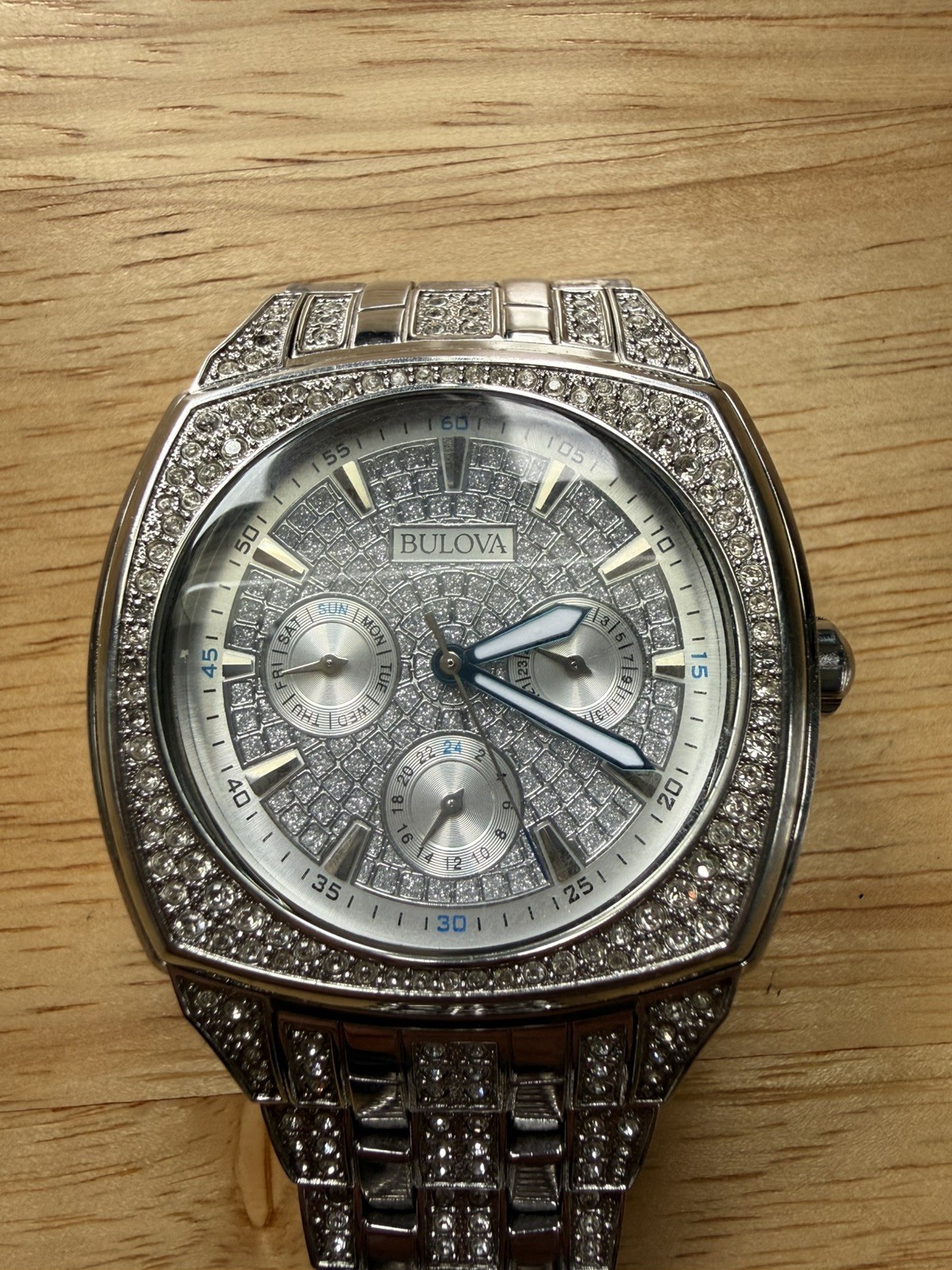 BULOVA Men’s Iced Out Crystal Collection Phantom Pavé Dial 40mm Watch 96C002 New