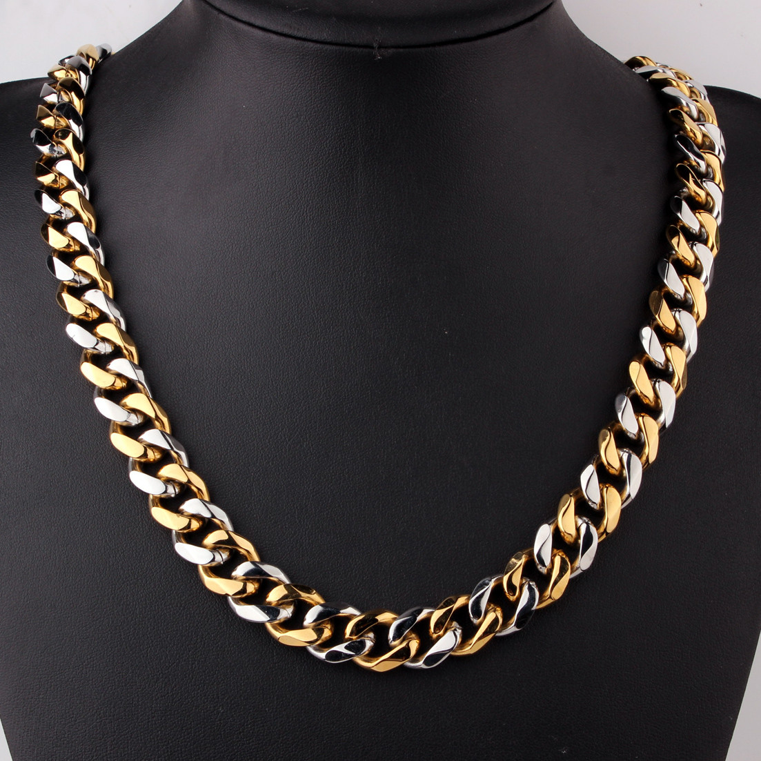 Fashion 12/15mm Cut Curb Cuban Link Chain Stainless Steel Mens Necklace Bracelet