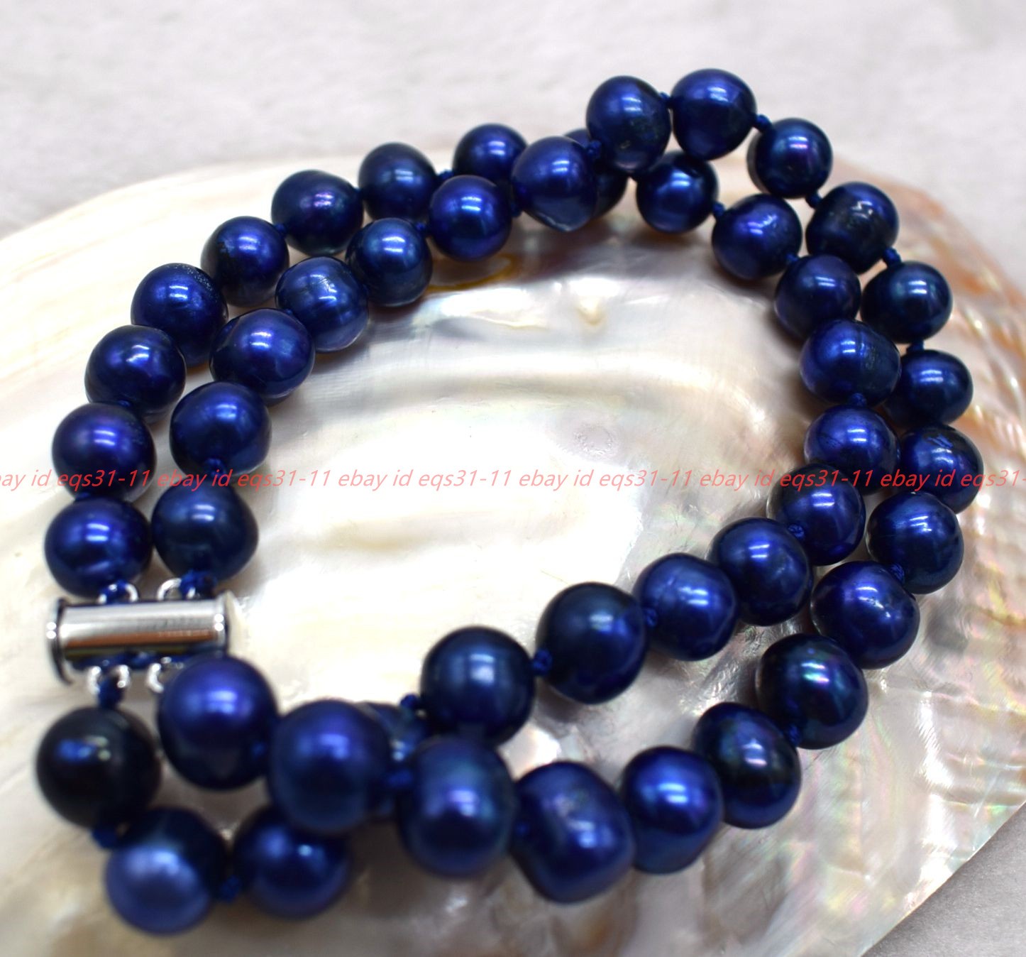 Pretty Natural 2 Rows 9-10mm Oval Blue Freswater Pearl Beads Bracelet 7-9in