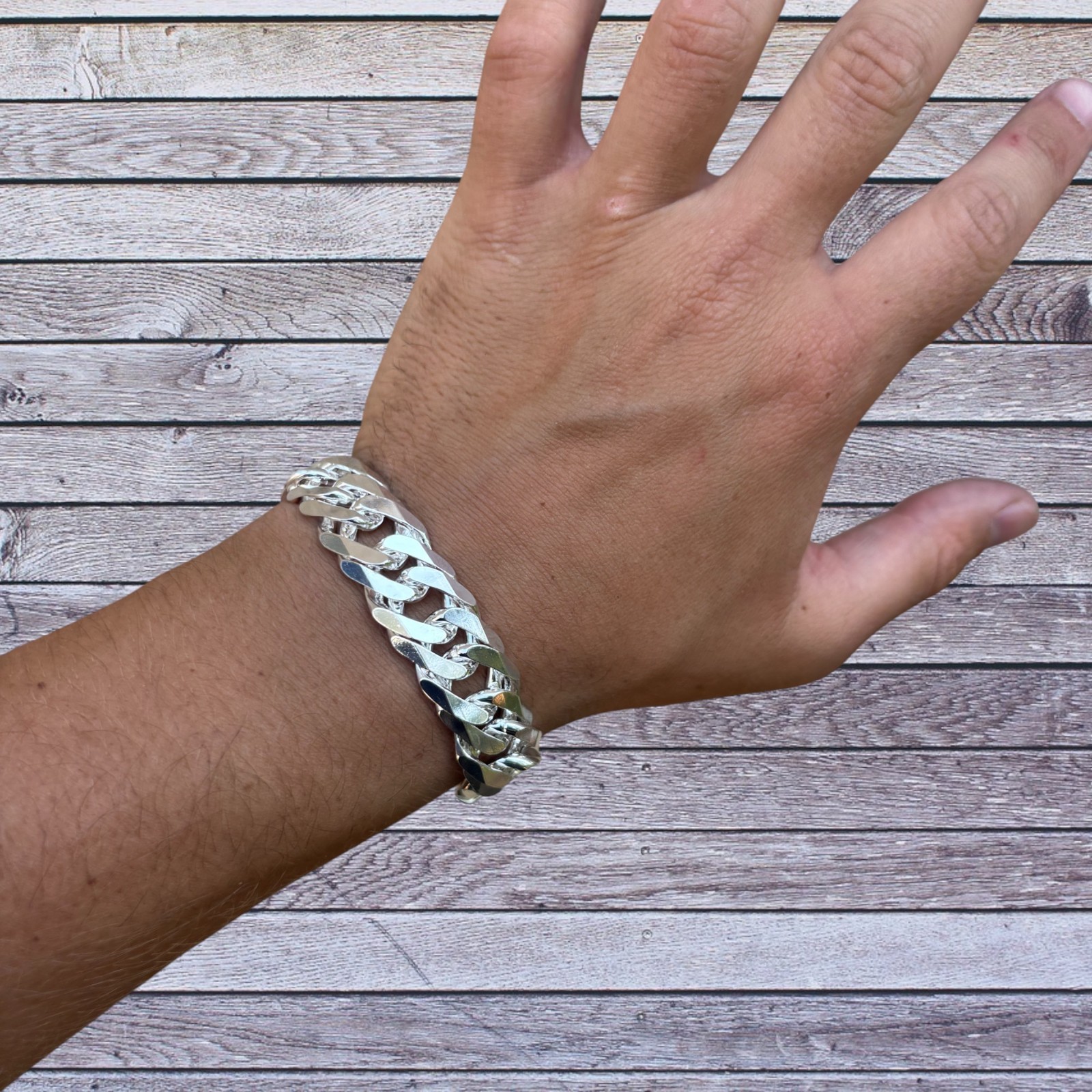 16mm Double Curb Link Bracelet – Real Solid 925 Sterling Silver MADE IN ITALY