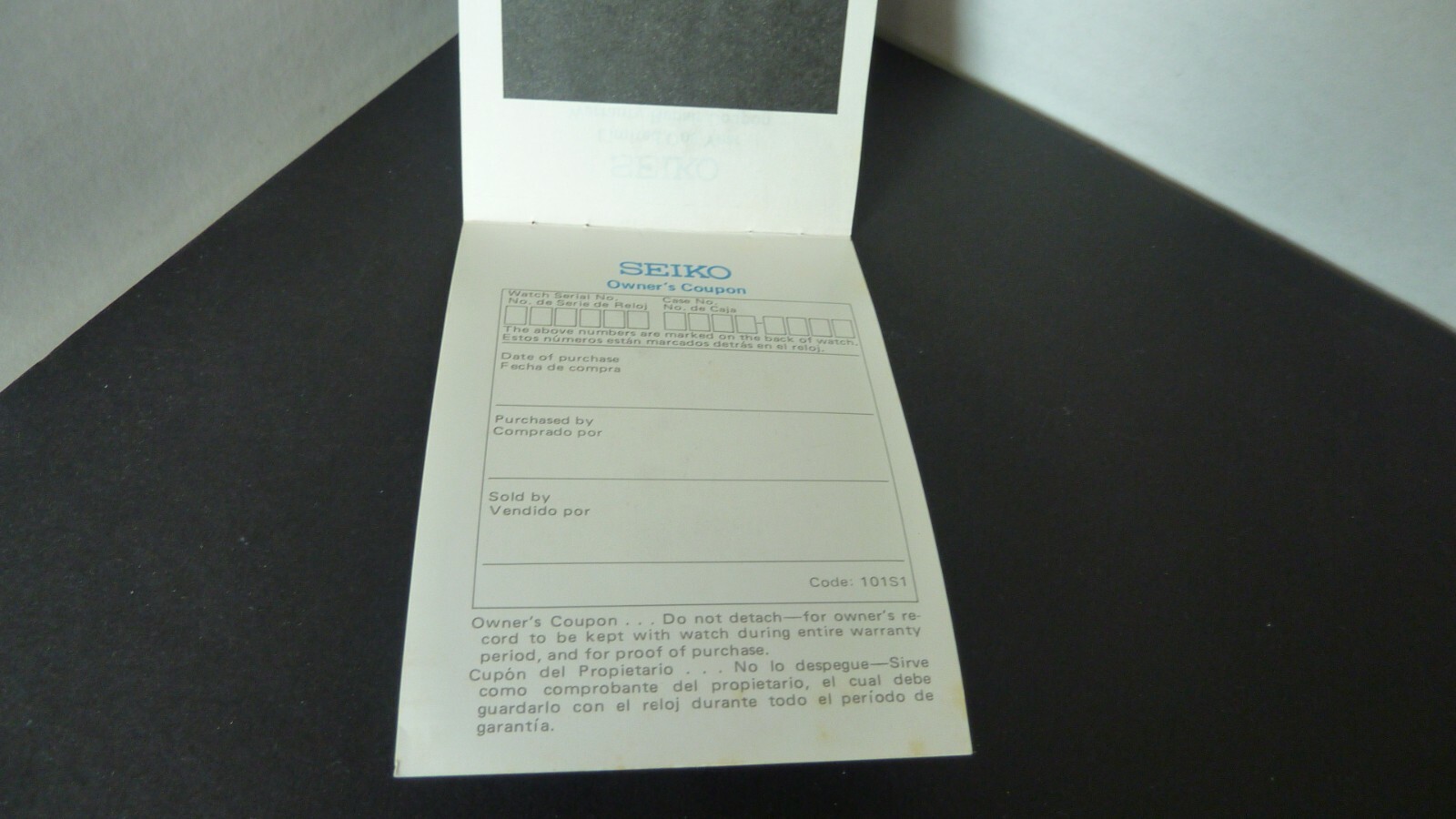 Seiko Limited One-Year Warranty Card Unused Worldwide Service.
