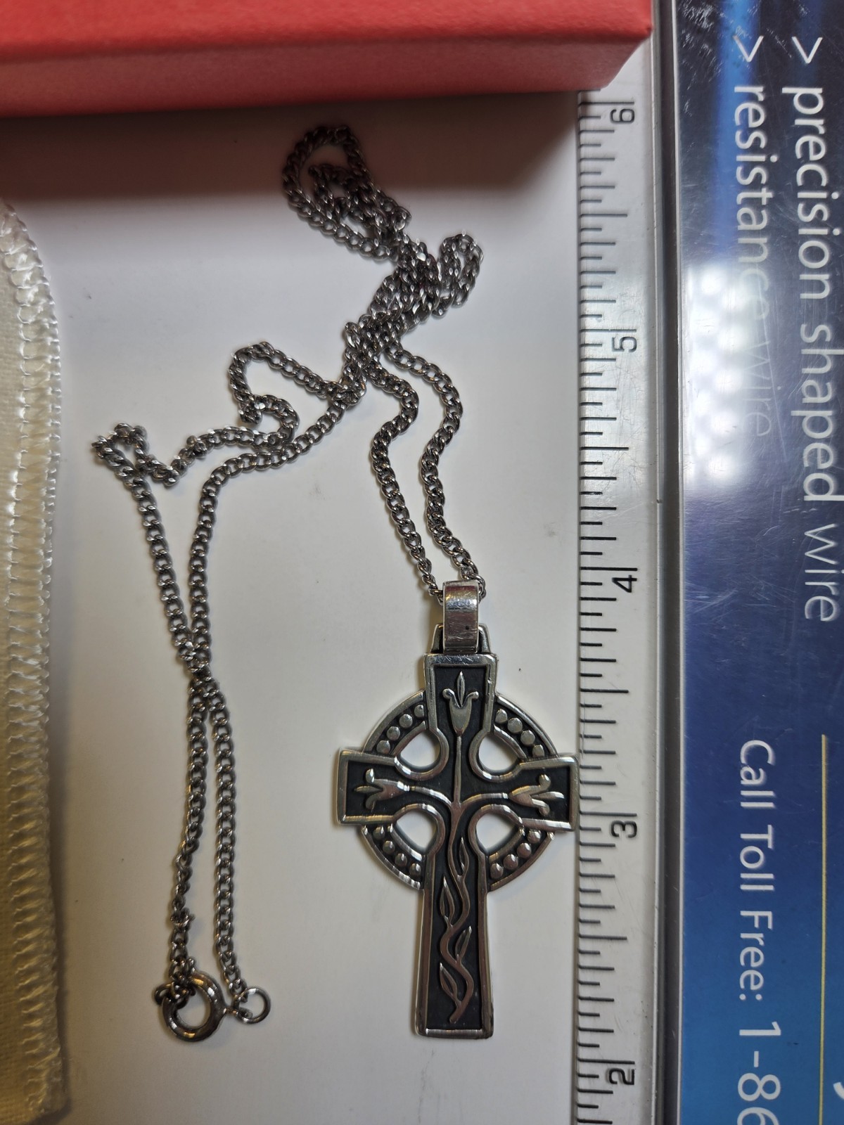 Retired James Avery Sterling Silver Large Celtic Lily Cross Necklace Box Pouch