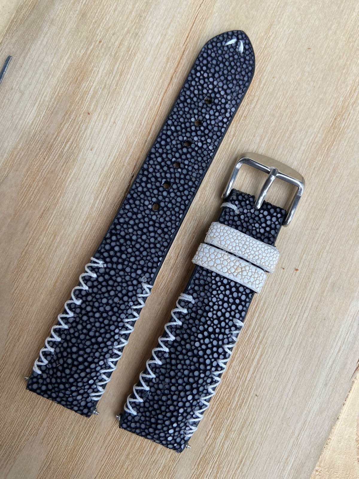 Black Stingray Leather Watch Strap Band, Size 16mm 18mm 19mm 20mm 22mm 24mm 26mm
