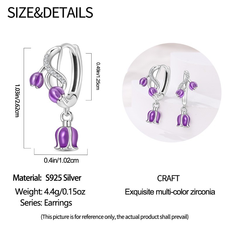 KUNSIR 925 Sterling Silver Purple Lily of the Valley Vine Earrings Women Gifts