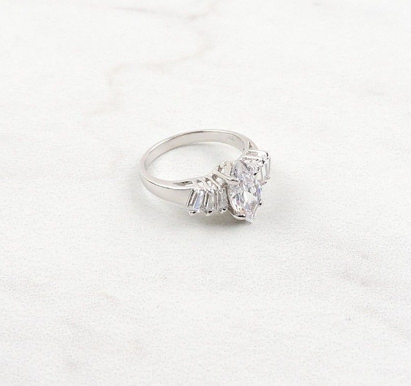 Sterling Silver 2.60 cttw Marquise And Tapered Baguette Cubic Zirconia Ring