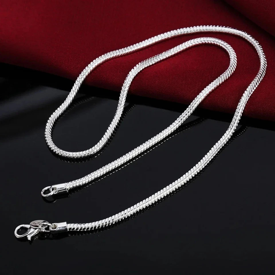 40-75Cm 925 Sterling Silver 1MM/2MM/3MM Solid Snake Chain Necklace for Men Women