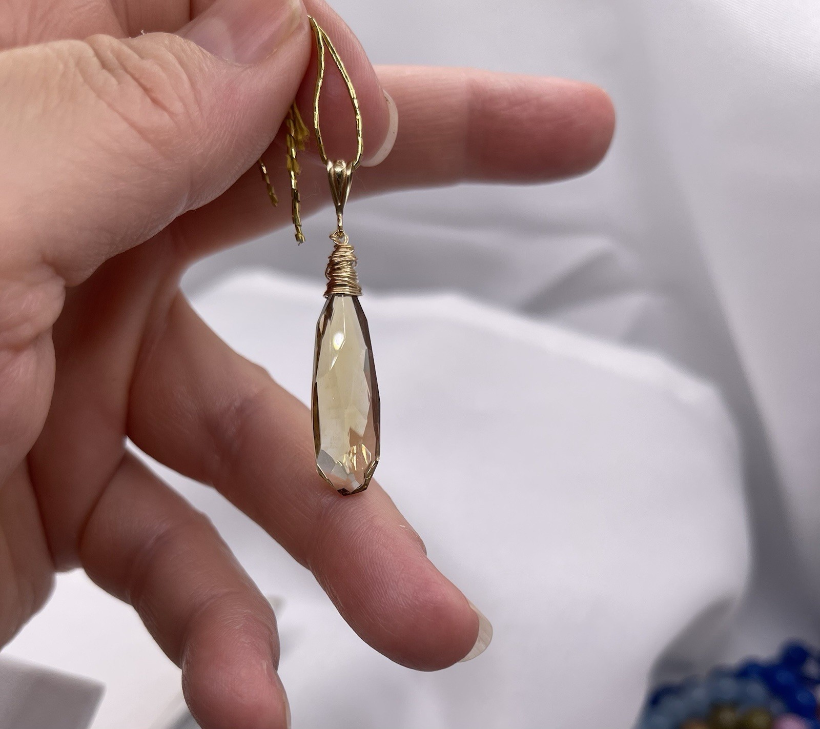 Citrine Pendant Natural Honey Briolette 1/20 14K Gold Filled 30x9mm