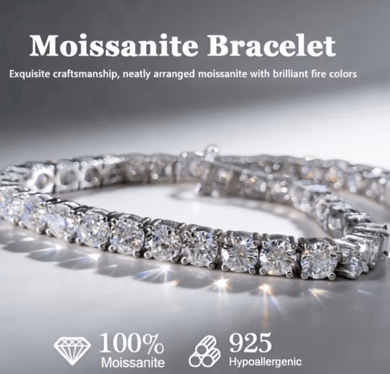 925 Sterling Silver 4.8mm 7 Inch Moisannite Tennis Bracelet