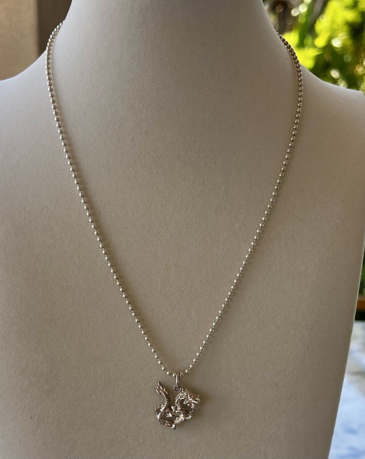 “925 Italy” Stamped Silver Necklace With Flying Dragon Pendant 17 Inches Total
