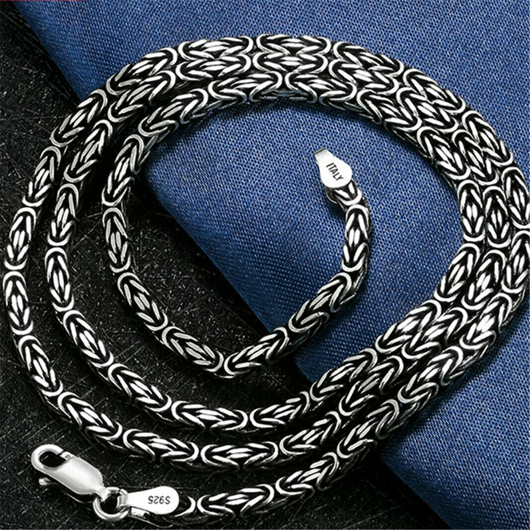 Pure Solid 925 Vintage Sterling Silver Necklace 2.5mm Byzantine Link Chain