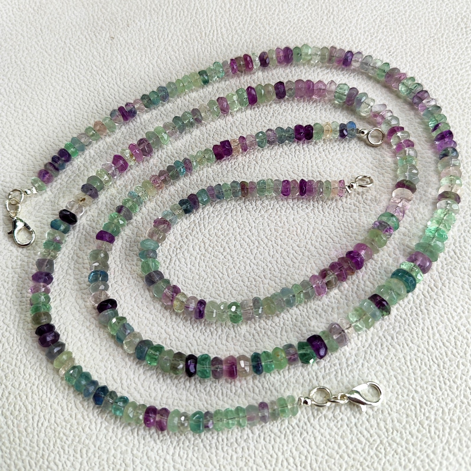Natural Rainbow Fluorite Gems 5-6mm Faceted Rondelle Beads Necklace 17″