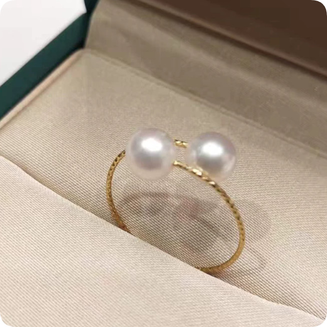 Stunning AAA+ 6-7mm natural Akoya white round pearl rings 14k Gold Elasticity