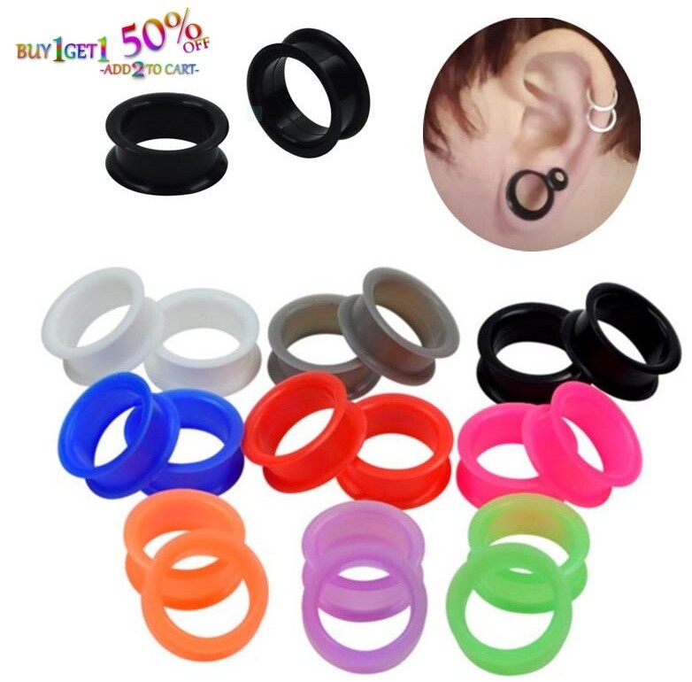 Pair 12g-50mm WHITE SILICONE FLAT FLARE TUNNELS Double Gauges Thin Flesh 2010