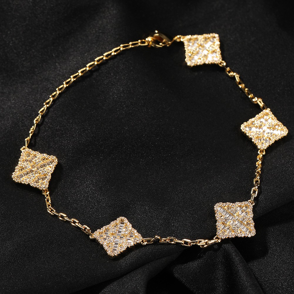 Full Zircon Cross Flower Charm Bracelets 18K Gold Plated Jewelry Gift for Women