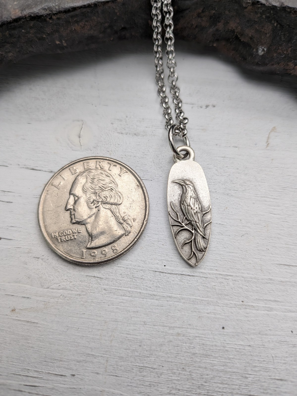 Raven Pendant Necklace, Jewelry, Black Bird Crow