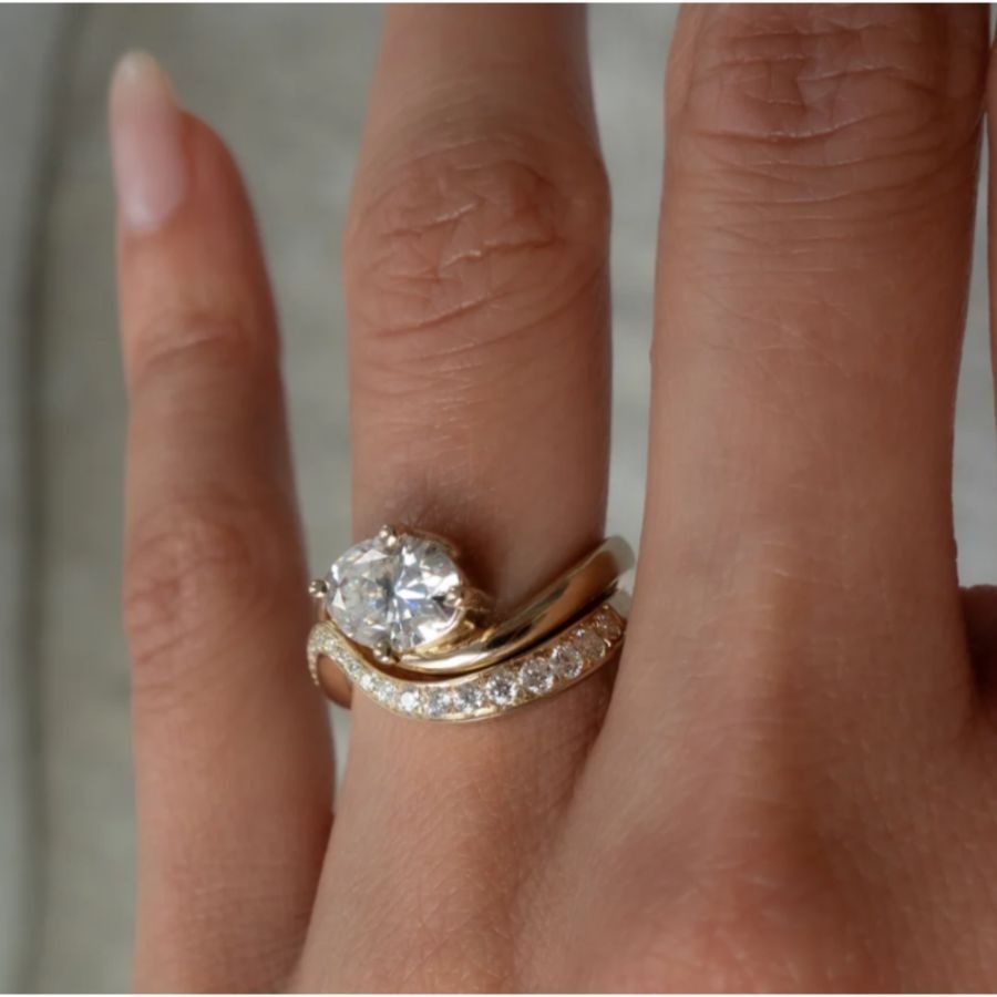 1.40 Ct Lab-Grown Diamond Wedding Bridal Set Band Ring 14k Yellow Gold