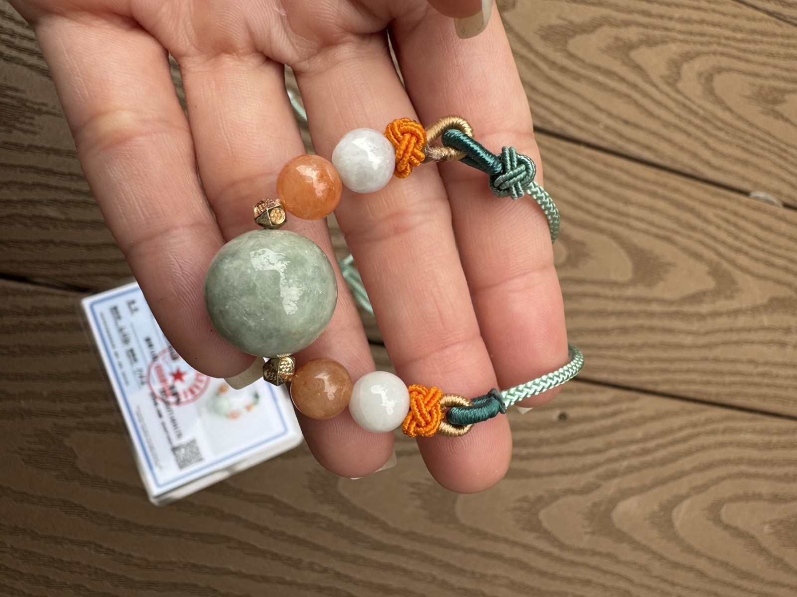 real jade Round Bead Necklace adjustable green orange white (有求⚽️ 必应
