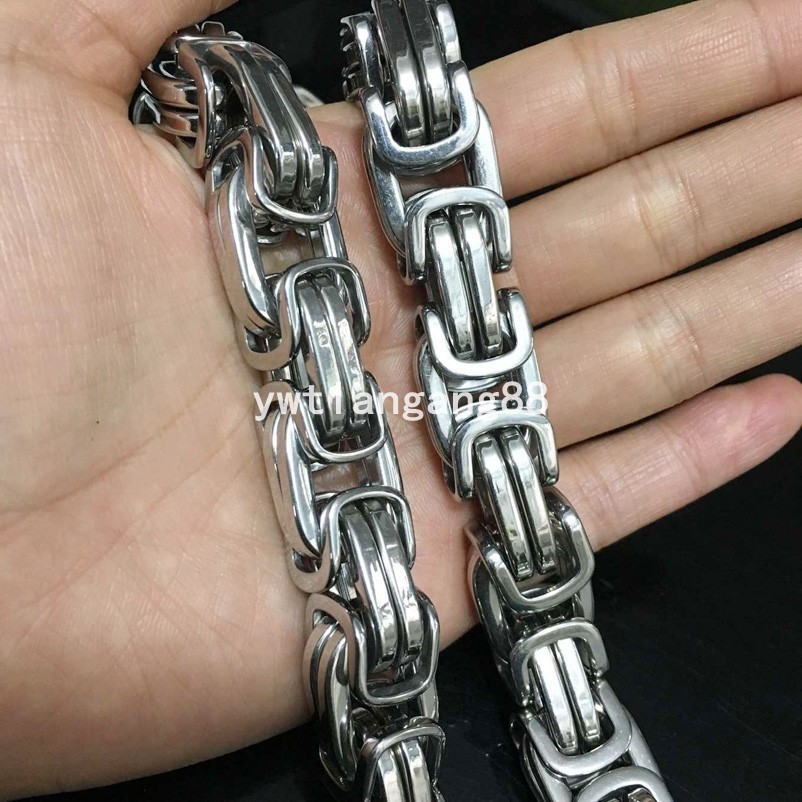 7″-40″ 12/15mm Heavy Stainless Steel Mens Byzantine Chain Necklace Bracelet Link