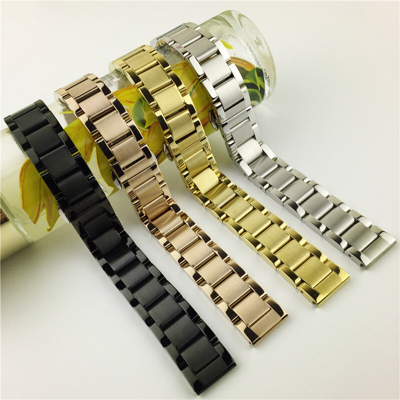 Stainless Steel Solid Metal Watch Band Strap Butterfly Buckle Bracelet 16-26mm