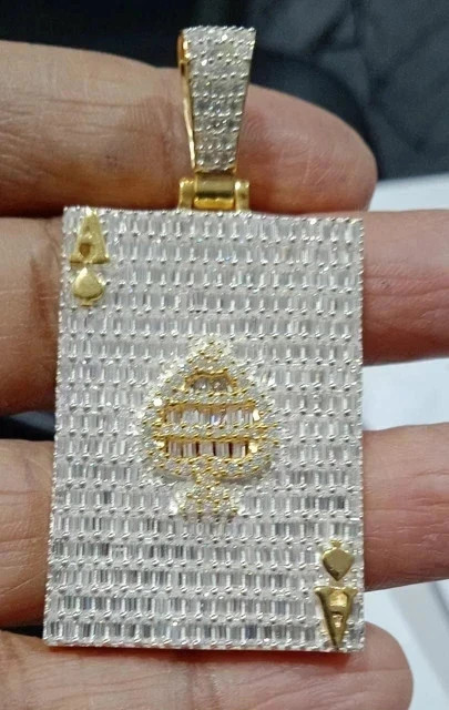 2.80Ct Baguette Lab Created Diamond Poker Card Pendant 14K Yellow Gold Plated