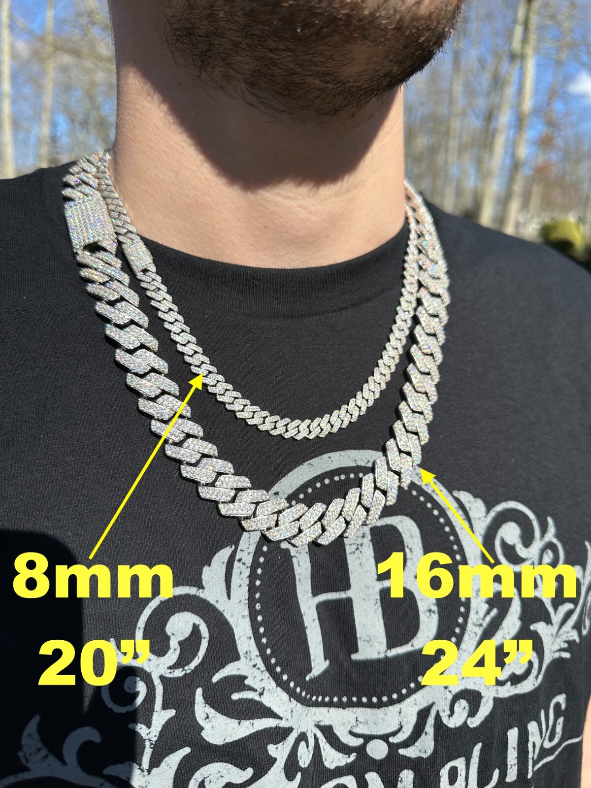 MOISSANITE Real Miami Cuban Link Prong Chain Iced Hip Hop 925 Silver Necklace