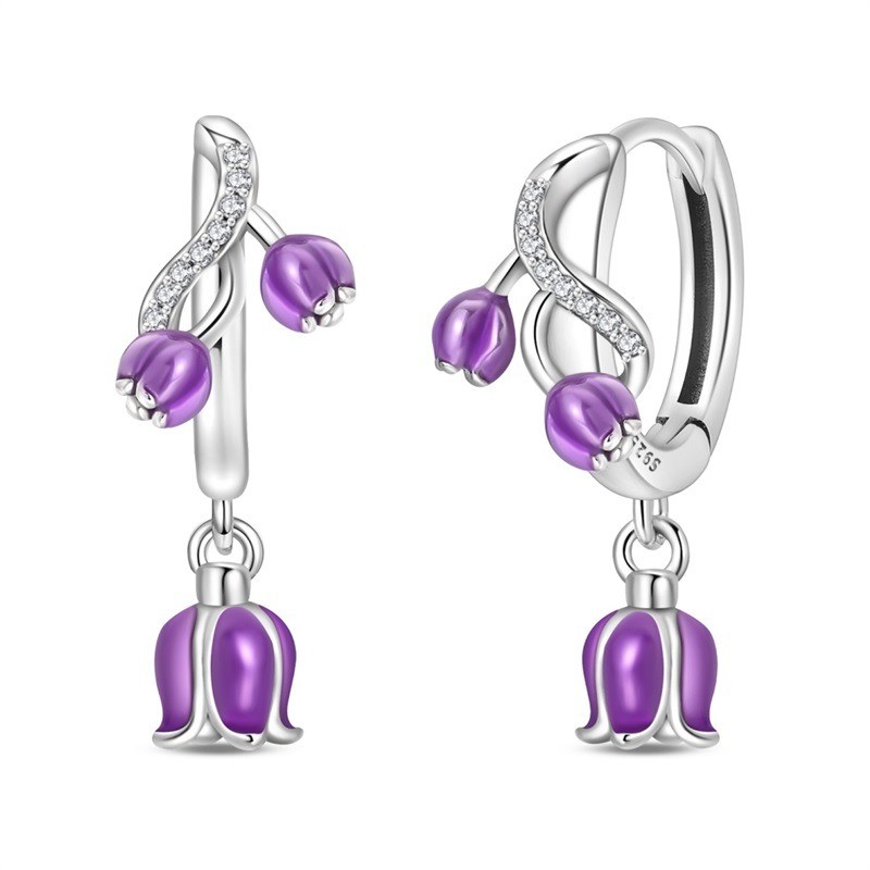 KUNSIR 925 Sterling Silver Purple Lily of the Valley Vine Earrings Women Gifts