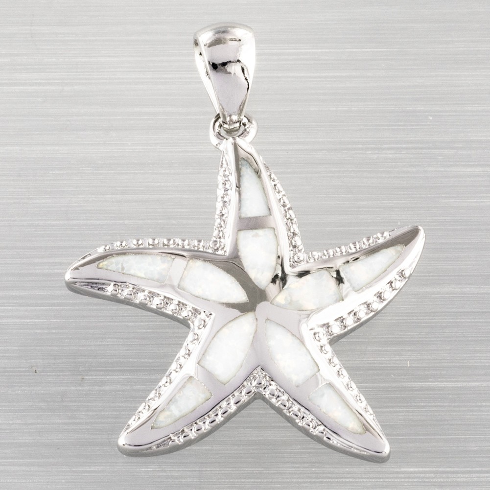 Starfish White Fire Opal Silver Jewelry Necklace Pendant