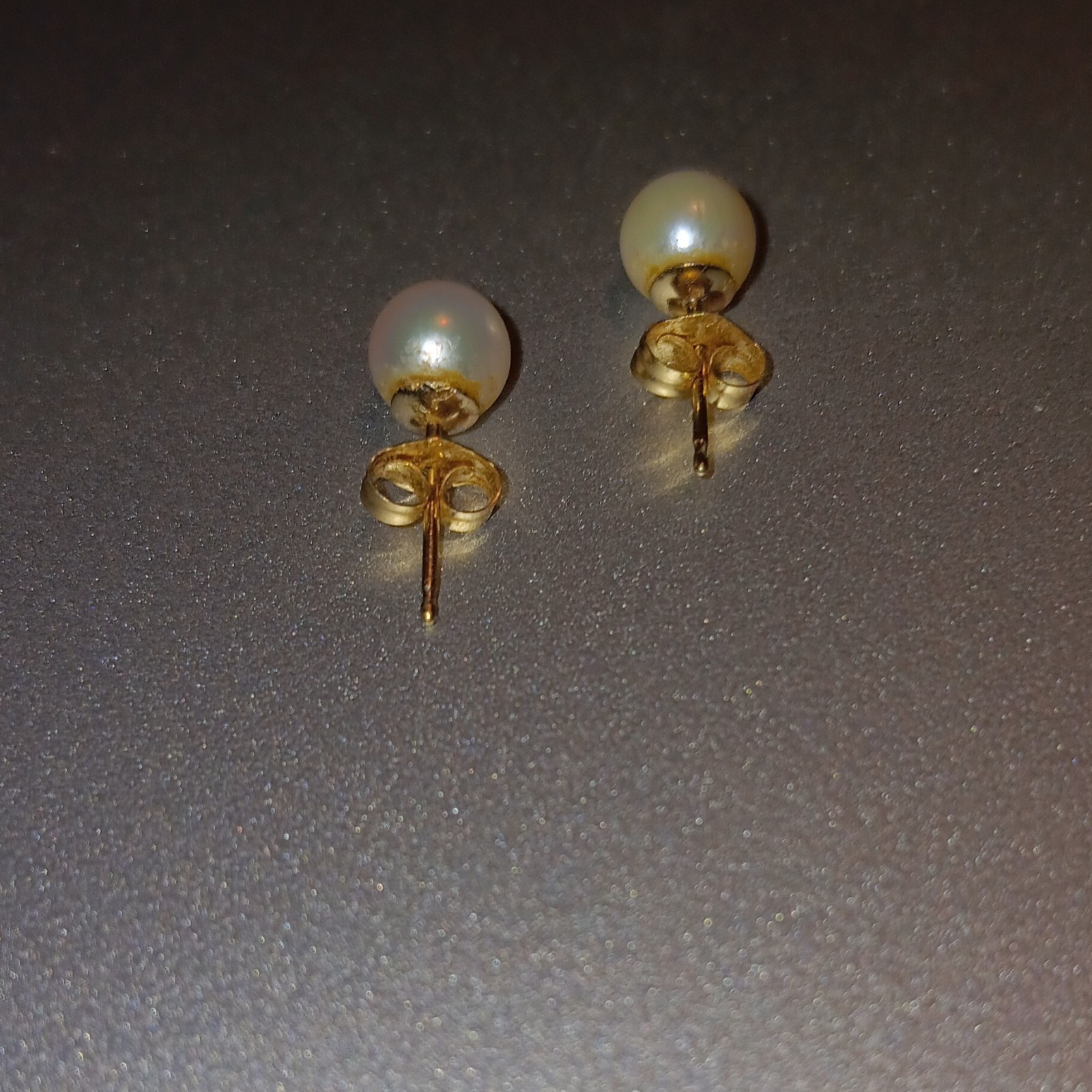 Vintage 6mm White Pearl Stud Earrings Round 12kt Gold Stud 18kt Gold Backing