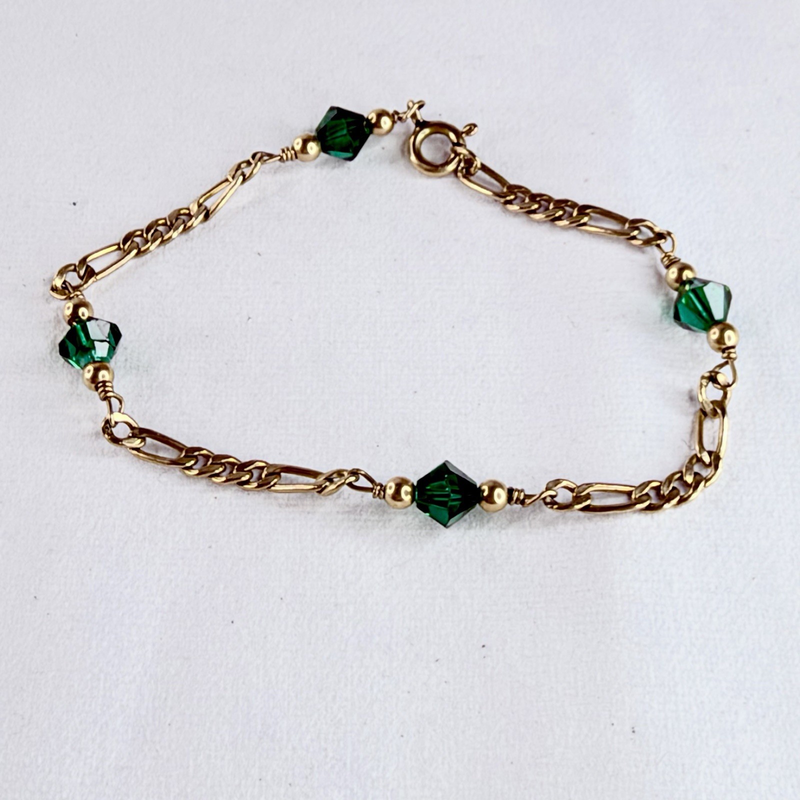 Estate Faux EMERALD TENNIS BRACELET 1/20 14k Gold 6 3/4″